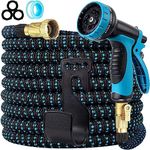 Expandable Garden Hose Pipe 100FT/30M, Upgraded Expanding Water Hose with 10 Function Spray Nozzle Gun, 3-Layer Latex Core, 1/2" & 3/4" Solid Brass Connectors, Flexible Lightweight Anti-Kink Durable