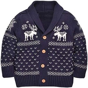 SANMIO Toddler Baby Boys Girls Deer Christmas Cardigan Sweater Button-up Cotton Coat, Navy, 2-3 Years