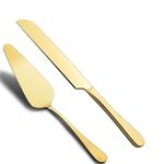 THW® 2pcs Wedding Cake Knife & Server Set, Stainless Steel Cake Cutting Set Wedding Cake Knife and Server Set Cake Cutter Set for Wedding Birthday Celebration (Gold)