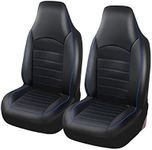 TOYOUN Classic Universal PU Leather Car Front Seat Covers High Back Bucket Seat Cover - Fit Most Cars, Trucks, SUVS, or Vans 2 PCS Blue Trim Auto Seat Covers Set Car Seat Protector for All Seasons