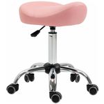 HOMCOM Saddle Stool, Height Adjustable Rolling Salon Chair with PU Leather for Massage, Spa, Clinic, Beauty and Tattoo, Pink