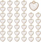 Honbay 40PCS Enamel Alloy Charms Pendant Dainty Cute Love Heart Shaped Pendants Valentine's Day Pendant Bead Charms for Keychains Earrings Bracelets Necklaces Jewelry Making and DIY Crafts (White)