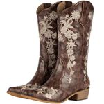 SheSole Women's Floral Embroidered Western Cowgirl Cowboy Boots Wide Calf Country Wedding Shoes Brown US Size 10