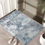 Modern Abstract Area Rug 2x3 Small Area Rug Deerly Entryway Rugs Soft Washable Rug Non-Slip Contemporary Bathroom Doormat Indoor Carpet for Living Room Kitchen Bathroom, Blue/Grey