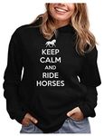 Tstars Horse Gifts for Women Teen Girls Equestrian Keep Calm and Ride Horses Hoodie Large Black