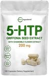 Micro Ingredients 5-HTP 200mg with Chamomile Flower Extract, 180 Capsules, 2 in 1 Formula, 98% Griffonia Seed Extract, Enhanced with Chamomile | Highly Bioavailable for Mood, Sleep & Relaxation