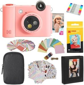 Kodak Smile+ 2-in-1 Digital Instant Print Camera & Photo Printer Gift Bundle + Case + Zink 2x3 Sticky Back Photo Paper 20pk + Album + Sticker Sets + Sticker Frames + Hanging Frames + Markers - Pink
