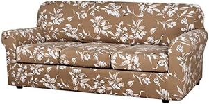 H.VERSAILTEX Super Stretch Floral Pattern 4 Pieces Sofa Covers for 3 Cushion Couch Covers Feature Soft Thick Bouncy Modern Style with Individual Cushion Covers Pet Friendly (3 Seater,Camel)