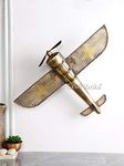 CraftVatika Metal Aeroplane Wall Hanging Table Top Showpiece Decorative Vintage Retro Plane Statue Wall Art , Golden, 23 Inch