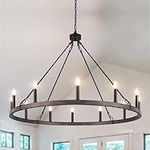 ETONIMERR Black Wagon Wheel Chandelier Ceiling Lights 12-Light Rustic Farmhouse Chandelier for Dining Room 38-Inch Round Large Chandeliers for High Ceilings for Foyer Entryway Kitchen Living Room