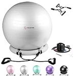 NEUMEE Exercise Ball Chair with Resistance Bands, Yoga Ball Office Chair with Stability Base for Home Gym, Workout Ball for Fitness, Large Size 65 cm (Grey)