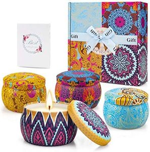 Candele Profumate Set Regalo, Candele Soia Per Aromaterapia con 4 Profumi, per Donna Alleviare Lo Stress, Adatto per Anniversario di Compleanno della Festa della Mamma Natale