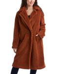 Jessica Simpson Women's Winter Coat - Full Length Double Breasted Sherpa Fleece Peacoat - Plush Teddy Coat for Women (S-XL), Cognac, Medium
