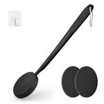 Lotion Applicator for Back, Feet & Legs, Long Plastic Handle Moisturizer Cream, Self Tanning, Sunscreen, Ointment, Medicine Back Applicator for Elderly Men or Women with 3 Washable Pads (Black)