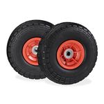 Relaxdays 2x sack truck wheel, puncture-proof solid rubber tires, 4.1/3.5-4”, 16 mm axle, up to 150 kg, 260x85 mm, black-red