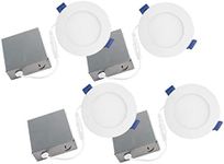 Bazz SLDSKB4W4 Slim Disk Integrated LED Recessed Lighting Kit, Energy Star, Dimmable, Damp and Wet Location, 4.25-in, 3000K Soft White, 11W, 750Lumens, Matte White