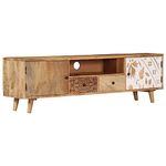 vidaXL TV Cabinet with Storage Drawers - Solid Mango Wood TV Stand - Antique-Style Living Room Furniture- Brown