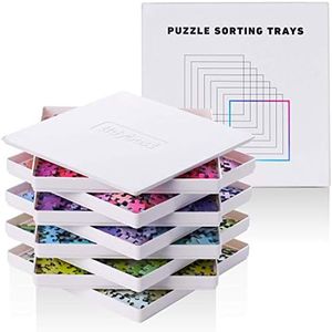 Tidyboss 8 Puzzle Sorting Trays with Lid - Portable Jigsaw Puzzle Accessories White Background Makes Pieces Stand Out to Better Sort Patterns, Shapes and Colors (White, 10"x10")