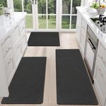 HEBE Anti Fatigue Kitchen Mats for Floor Set of 3 Cushioned Kitchen Rug Sets 3 Piece Non Slip Kitchen Rugs and Mats Waterproof Comfort Standing Mat Runner for Home Office,Sink,Laundry，Black