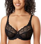 Delimira Women's Plus Size Bra Full Coverage Minimiser Non Padded Lace Underwired Bras Black 48DD
