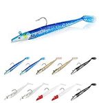 Minicoco Fishing Lures with Jigs Head Soft Sea Fishing Tackle with T Tail Soft Fishing Baits for Saltwater & Freshwater Fishing Tackle for Bass, Pike, Trout Bass 11cm 10Pcs