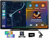 Portable Apple CarPlay Screen for Car, 9" Wireless Carplay & Android Auto Touch Screen, 1080P Backup Camera, GPS Navigation, Bluetooth, Voice Control, Mirror Link for All Vehicles