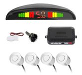 E-GENERIX® Car Reverse Parking Sensor Set of 4 White Sensors with LED Display Buzzer and Control Box Radar Beep Sound Alert System Auto Object Detector for Universal Cars (4 Sensors, White)