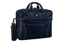 BRAND LEATHER Mens Full Grain Cowhide Leather Large 15.6 Inch Laptop Briefcase Messenger Bag Tote (Blue)