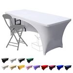 Dololoo Stretchable Tablecloths 6ft for Rectangle Tables with Open Back, Fitted Spandex Rectangular Patio Table Covers, Wedding, Party, Kitchen, Beauty Event Decoration-White