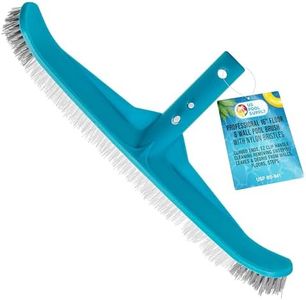 U.S. Pool Supply Professional 16" Floor & Wall Pool Brush with Nylon Bristles, Curved Ends, EZ Clip Handle - Cleaning Removing Sweeping Leaves & Debris from Walls, Floors, Steps - Pool Maintenance