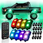 OPT7 Photon RGB LED Magnet Rock Lights with Remote Control, 8 Red Pods Wide Angle Multicolor Neon Underglow Lighting Kit with Extension Wire, IP68 Waterproof for Offroad Truck Jeep RZR ATV UTV SUV