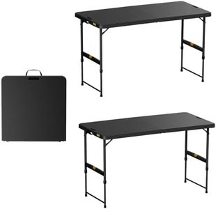 FanttikOutdoor 4ft Portable Folding Table, One-Handed Height Adjustment, 4 Heights, Gravity Lock, Carry Handle, Indoor Outdoor Heavy Duty Fold-in-Half Utility Table, Party, 2-Pack, Black Zeta X4 Pro