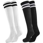 2 Pairs Kids Football Socks, Long Children's Football Socks, Comfortable Breathable Thin Sports Accessories Socks for Running, Training, Rugby, Hockey for Boys, Girls