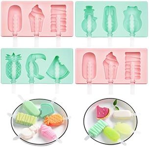 Silicone Popsicle Molds, 4 Pack Ice Pop Molds for Kids, Reusable Easy Release Cake Popsicle Mold, DIY Homemade Ice Pop Maker with Lid and Sticks, (12 Cavities, Pink and Green) Ice Cream Popsicle Mold