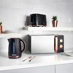 AJ Goodmans Kitchen Set Microwave, Toaster & Kettle Black & Rose Gold Copper Textured 3pc