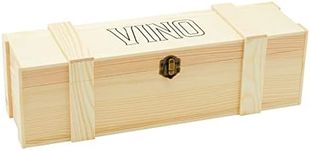 Bright Creations Wooden Wine Crate with Hinged Clasp for Single Bottle, Pinewood VINO Gift Box (13.8 x 4 x 3.9 In)