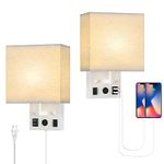 OYEAL Bathroom Light Fixtures, White Vanity Light, Modern Wall Sconce Set of 2 with USB Ports and Outlets, Wall Lights for Bedroom, Living Room, Gallery, Hallway, E26 Base (LED Bulbs Included)