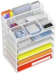 Docnest Multi-Functional Desk Organizer Tray, 6 Tier Paper Letter Tray Organizer with 3 Pen Holder, Mesh Desktop Organizer and Storage with 5 Adjustable Compartments for Office Supplies-White