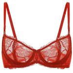 DOBREVA Women's Balconette Push Up Bra Sexy Lace Plus Size Unlined Sheer Underwire Bossa Nova 34F