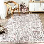 jinchan Area Rug 8x10 Vintage Indoor Washable Retro Accent Distressed Carpet Red Multi Floral Print Country Boho Non Slip Kitchen Bedroom Living Room Dining Office