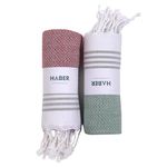 HABER Premium Light Weight 100% Cotton Bath Towel With Unique Micro Waffle Texture For Active Feel, Quick Absorption And Faster Drying Towel (Pack Of 1, Green And Crimson), 250 Tc