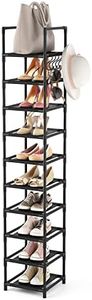 LANTEFUL Tall Narrow Shoe Rack for Entryway, 10-Tier Sturdy Metal Shelf Storage 10-15 Pairs of Shoes and Boots, Space Saving Corner Organizer Closet,Doorway,Garage,Living Room, Black