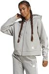 adidas Women's Sportswear Future Icons 3-Stripes Full-Zip Hoodie, Medium Grey Heather, Small