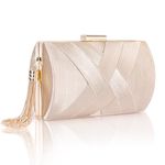 Larcenciel Women's Clutches, Hard Case Satin Evening Clutch Bag w/Detachable Chain, Elegant Tassel Handbags Purse, Ladies Vintage Crossbody Shoulder Bag for Wedding, Party, Prom, Banquet, 17x10x6.5CM