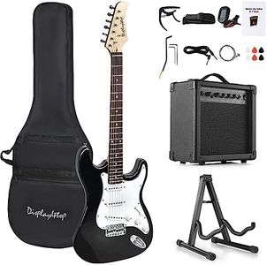 Display4top Full-Size Electric Guitar Most complete Beginner Super Kit Package with 20 Watt Amplifier, Guitar Stand, Bag, Guitar Pick, Strap,spare Strings, Tuner, Case and Cable (BlackWhite)