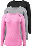 Ullnoy Long Sleeve Workout Tops for Women Dry Fit Yoga Athletic Running T Shirt Womens Long Sleeve Moisture Wicking Tee Shirt 3 Pack Black/Gray/Pink M