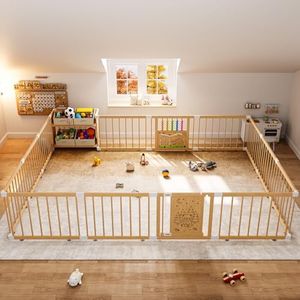 IKALIFE Large Wooden Baby Storage Playpen 13+3 Panels 94.51”×71”
