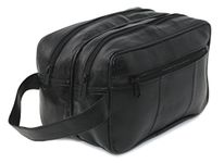 RAS WALLETS Mens Large Genuine Leather Travel Overnight Wash Gym Toiletry Shaving Bag 3520 Black