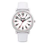 Speidel Scrub Watch for Medical Professionals with White Genuine Leather Band - Easy to Read Timepiece with Red Second Hand, Military Time for Nurses, Doctors, Surgeons, EMT Workers Students and More,