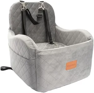 Lealchum Dog Booster Car Seat for Small/Medium Dogs,Ultra Soft Fabric Car Dog Seat with Elevated Cushion,Fully Detachable and Washable Pet Car Seat with 3 Straps,Easy to Install(Grey, Medium)